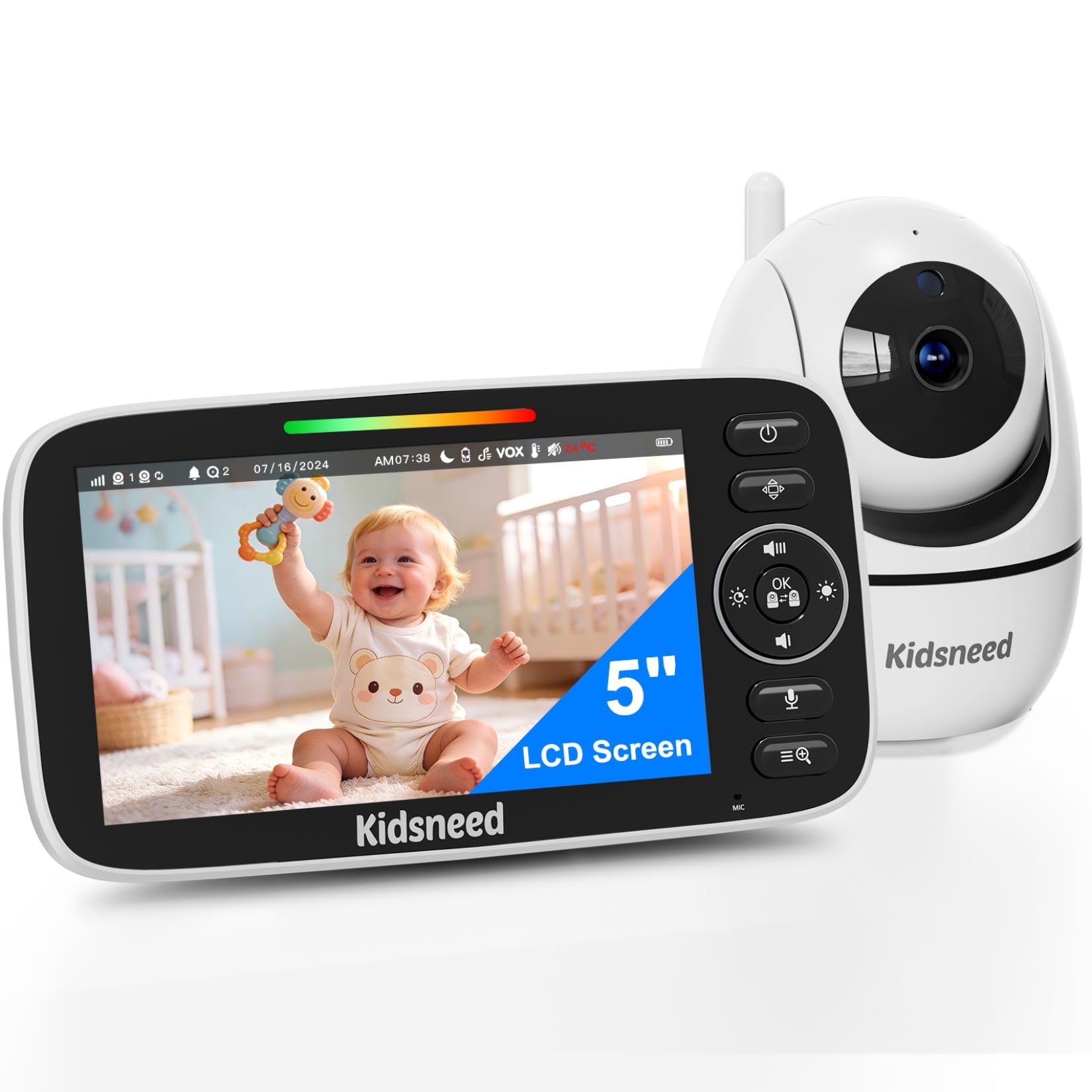 Baby Monitor with Camera and Audio - 5 inch 720P Video Baby Monitor, No WiFi, 48H Battery Life, Night Vision, Two Way Talk, Remote Pan Tilt Zoom, Thermal Monitor，1000 ft Range （530）