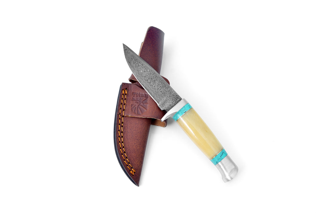 DAMASCUS KNIFE/ TITAN/ CAMP/ HUNTING KNIFE / BONE HANDLE  TK-111