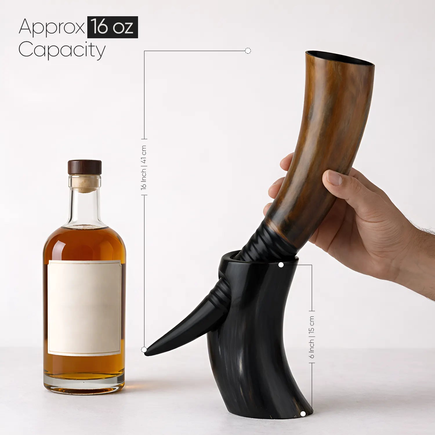 Real Ox Horn Drinking Horn with Stand 16 oz Beer Mug Gift
