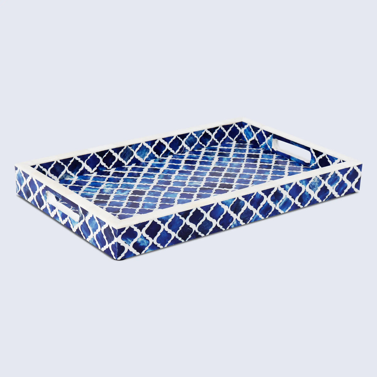 Moroccan Bone Inlay Decorative Tray – Blue & White