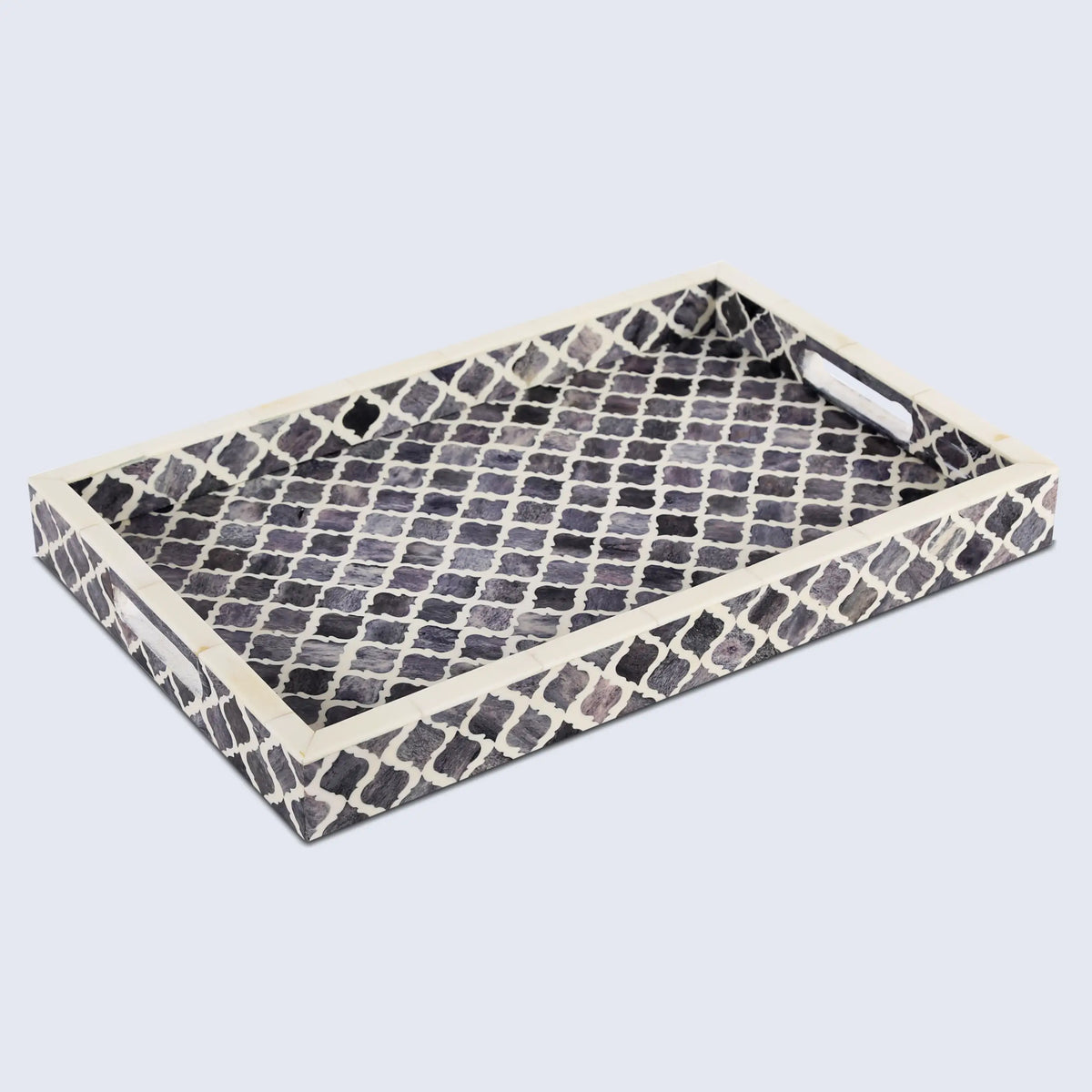 Moroccan Bone Inlay Decorative Tray – Grey & White