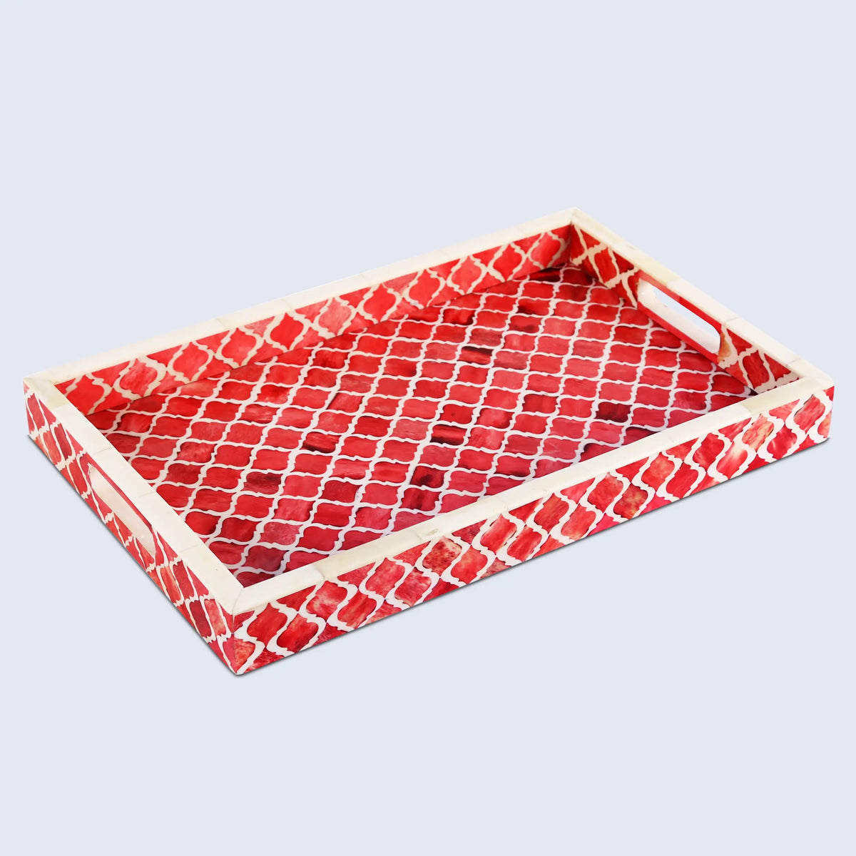 Moroccan Bone Inlay Decorative Tray – Red & White