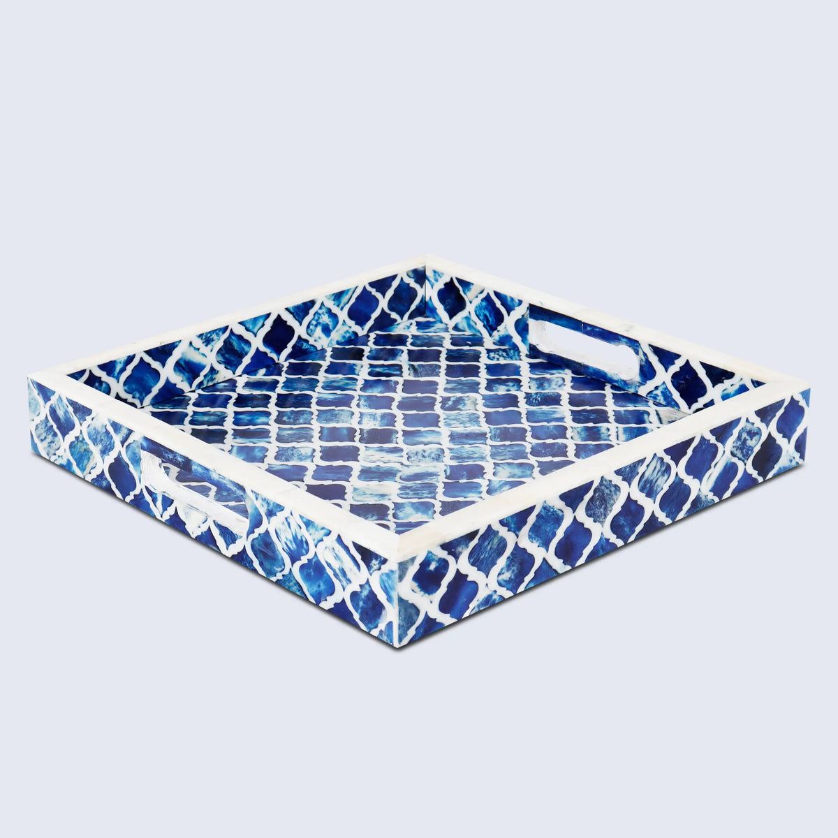 Moroccan Bone Inlay Decorative Tray – Blue & White
