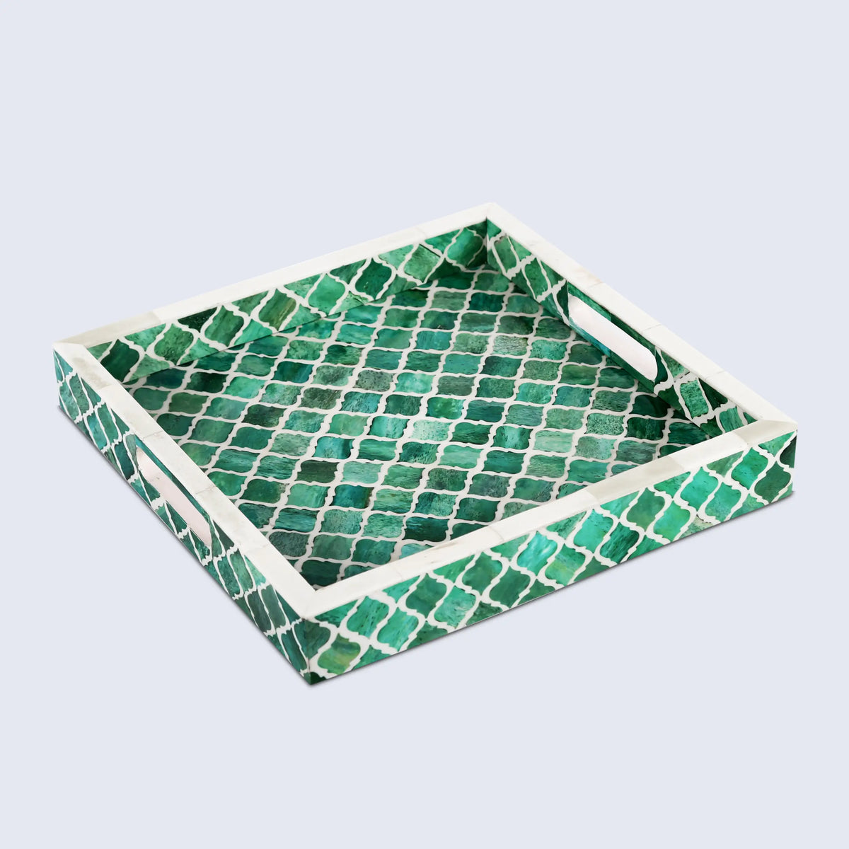 Moroccan Bone Inlay Decorative Tray – Green & White