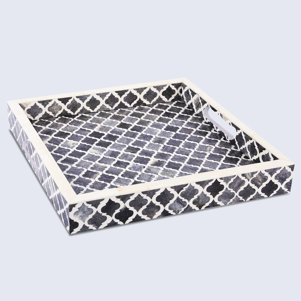 Moroccan Bone Inlay Decorative Tray – Grey & White