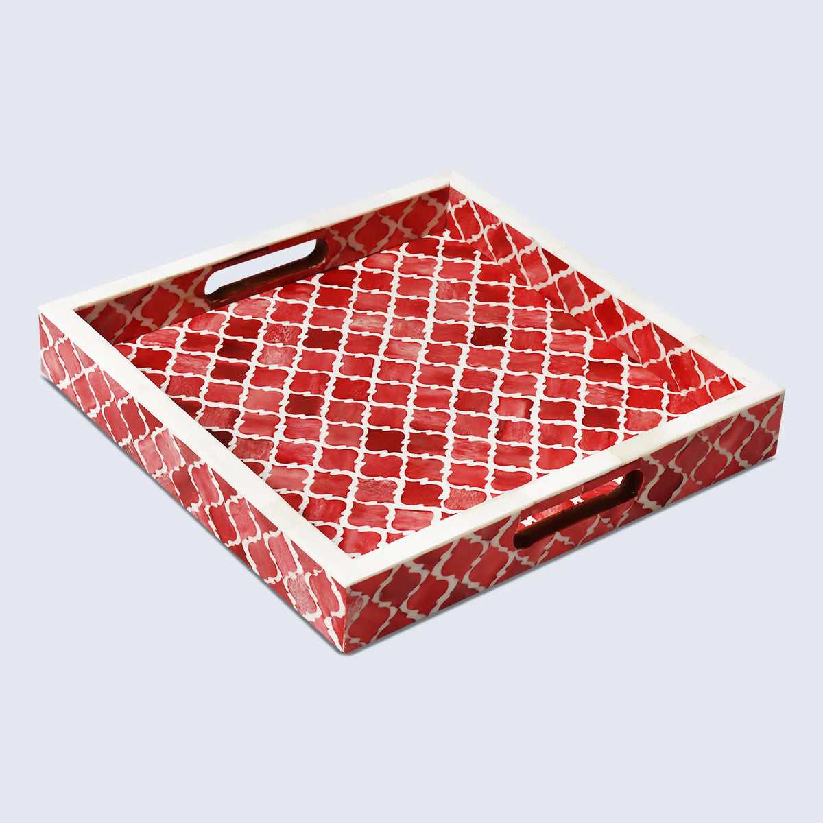 Moroccan Bone Inlay Decorative Tray – Red & White