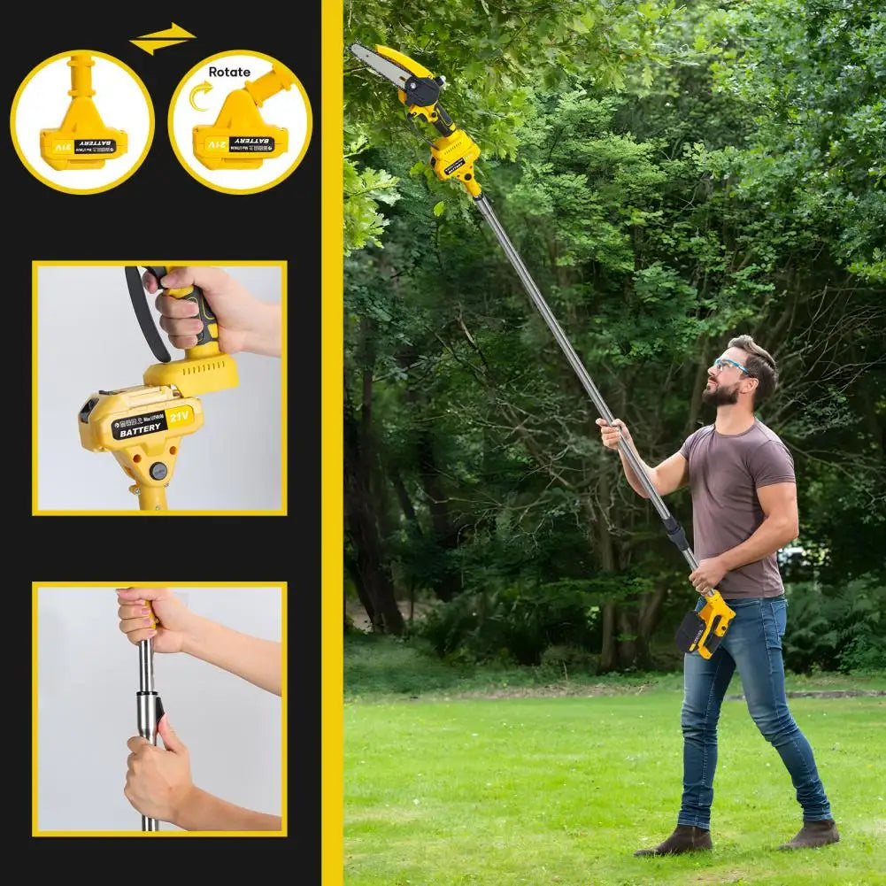 Cordless 2-in-1 Pole Saw And Mini Chainsaw 6-Inch Brushless Electric Chain Saw with 5.9 Feet Max Reach for Trimming And Cutting
