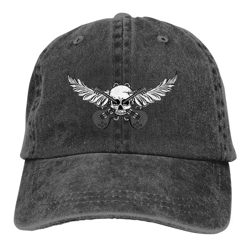 Guitar Rock Multicolor Skull Wing Baseball Caps