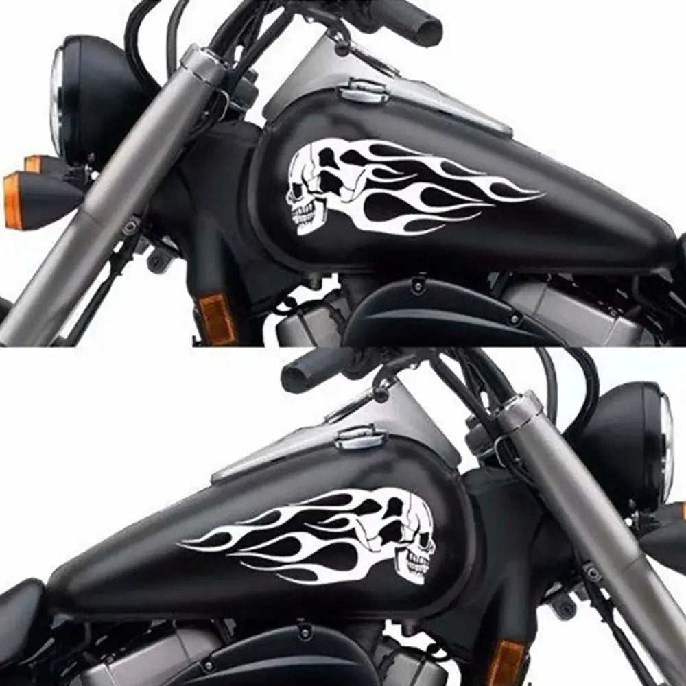 2Pcs/Set Flame Skulls Decals Motorcycle