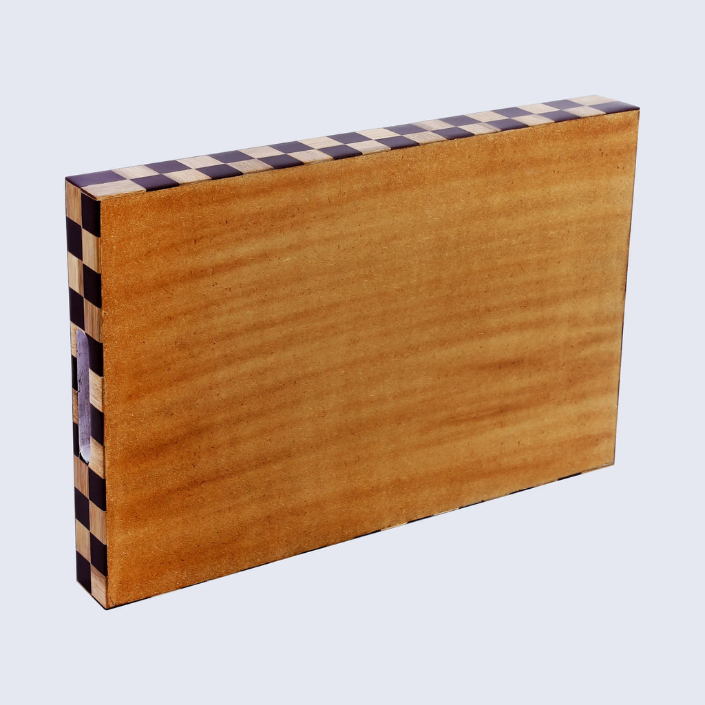 Brown Checkered Wood Inlay Decorative Tray – 17 × 11 Inches