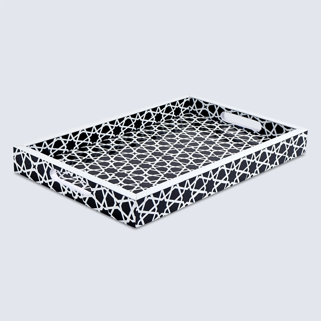 Zellij Grande Resin Inlay Decorative Tray – Black & White