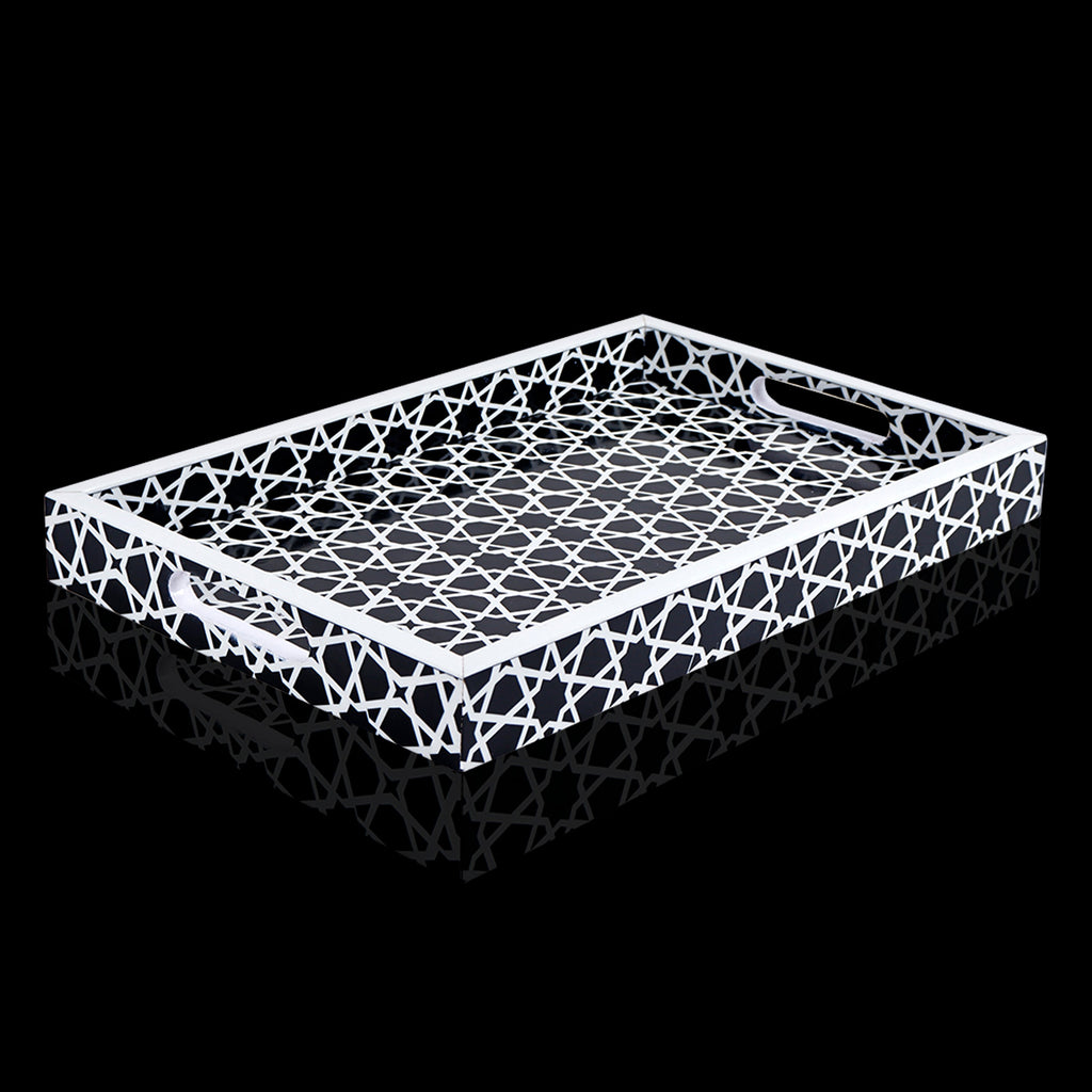 Zellij Grande Resin Inlay Decorative Tray – Black & White
