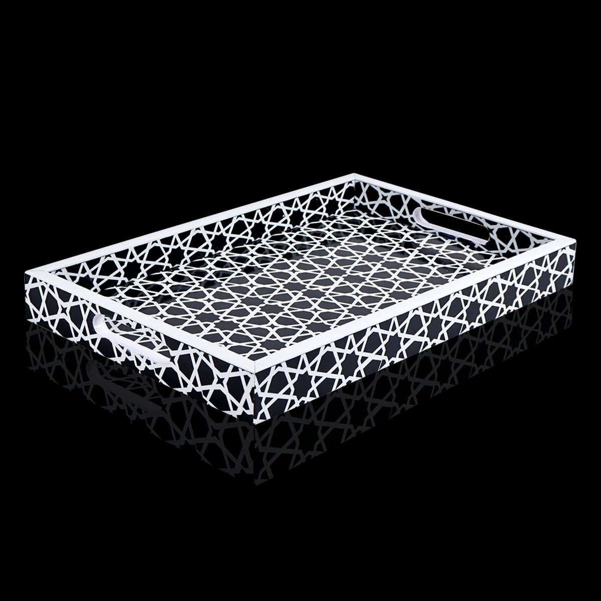 Zellij Grande Resin Inlay Decorative Tray – Black & White