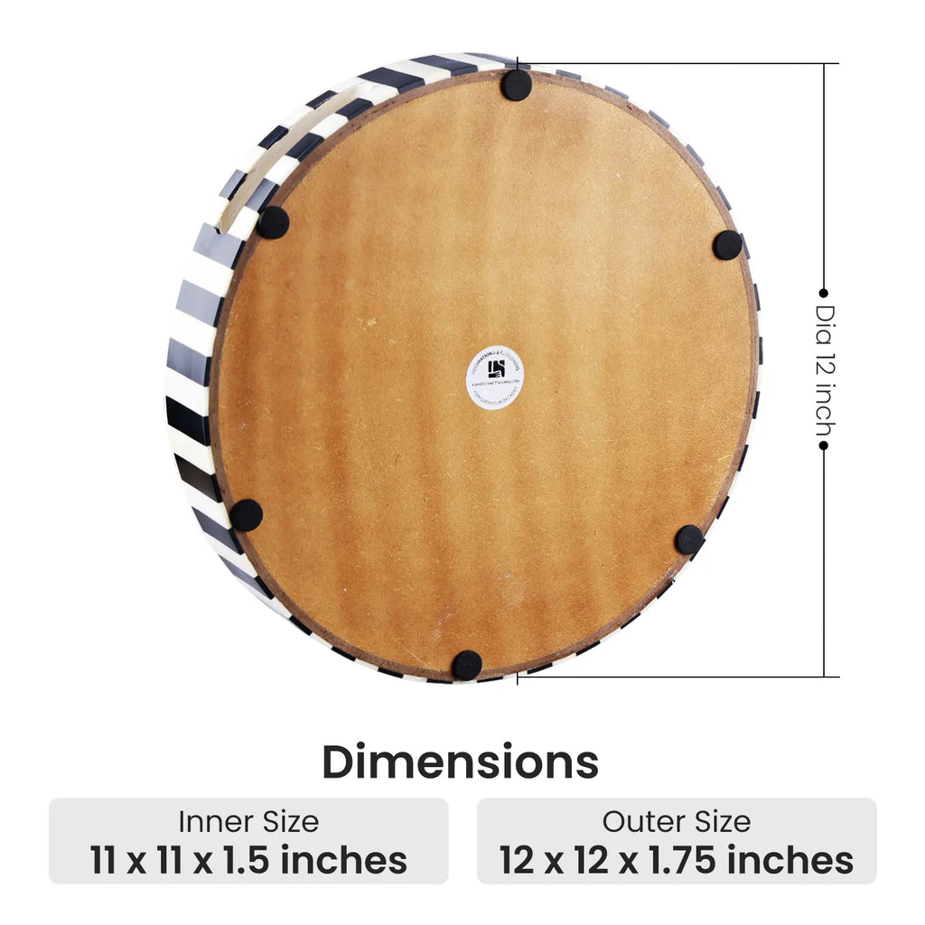 Athens Dinami 12-Inch Round Bone Inlay Decorative Tray – Black & White