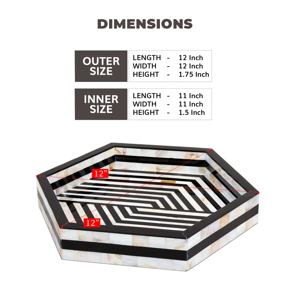 Discovery Hex Mother of Pearl Decorative Tray – Black & Ivory