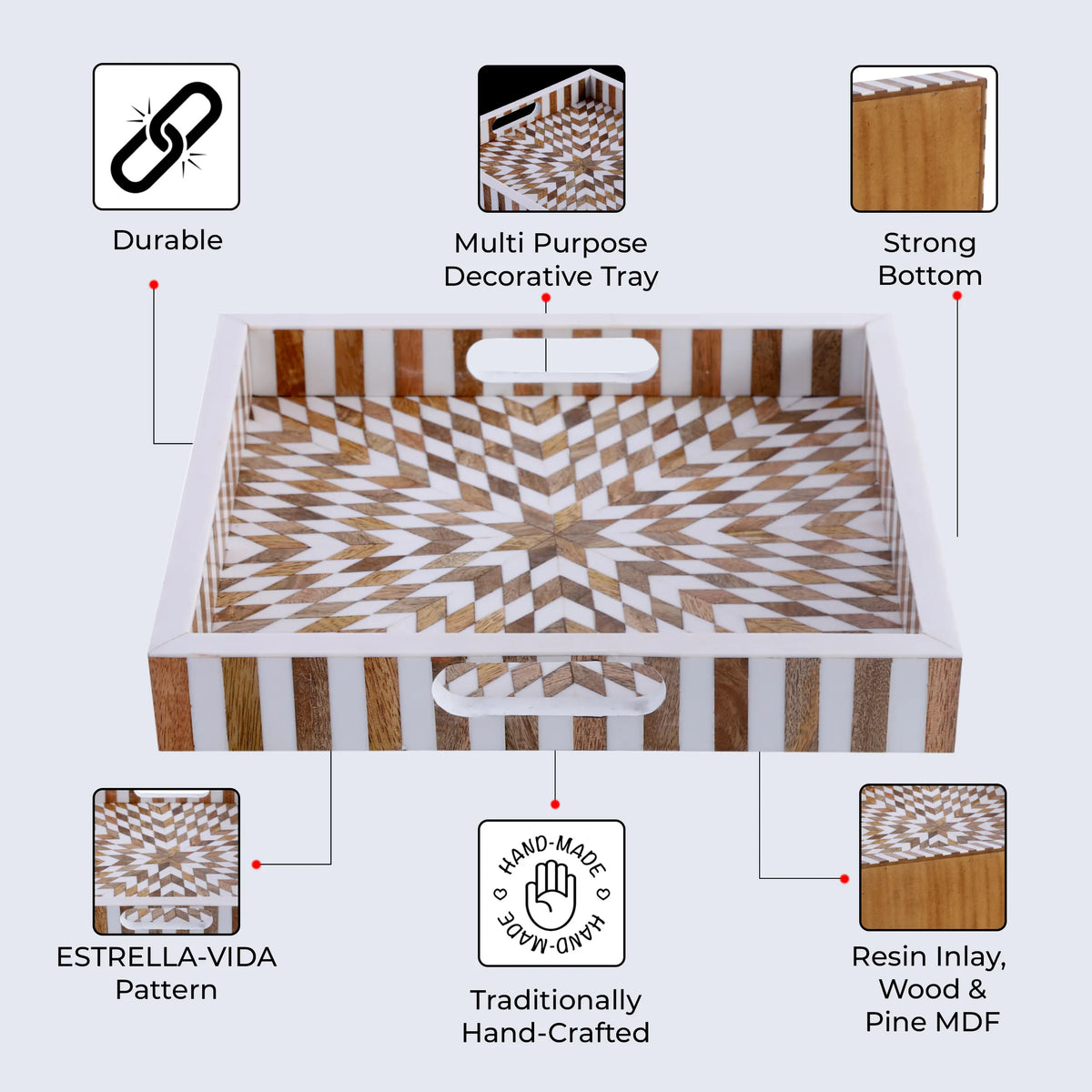 Estrella Vida Handmade Decorative Tray – 12 × 12 Inches