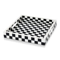 Illusion Check Decorative Tray – 12-Inch Black & White Square