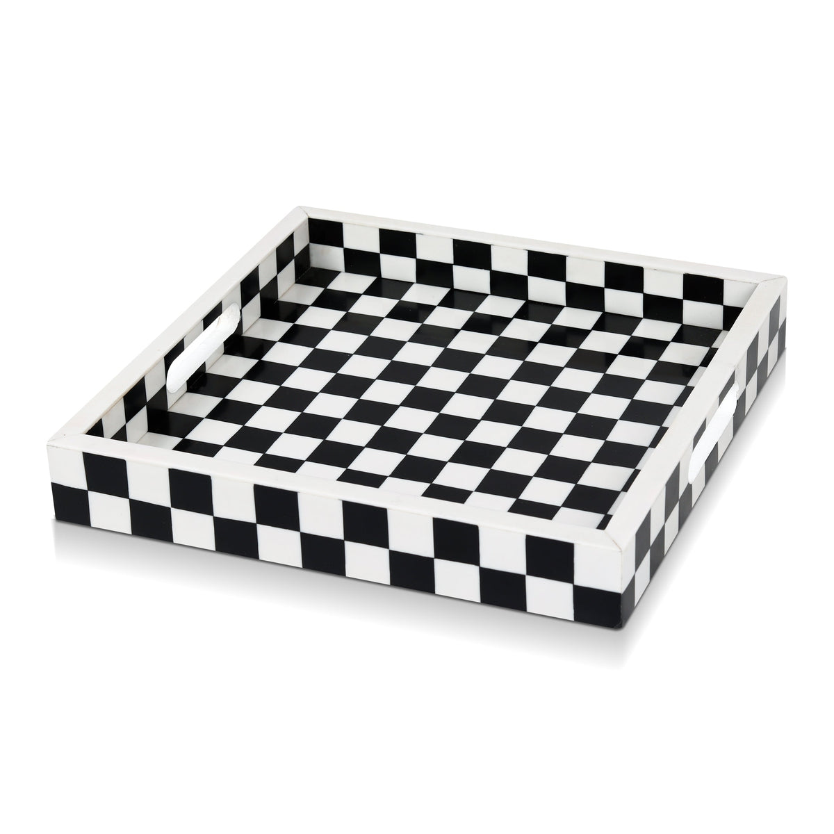 Illusion Check Decorative Tray – 12-Inch Black & White Square