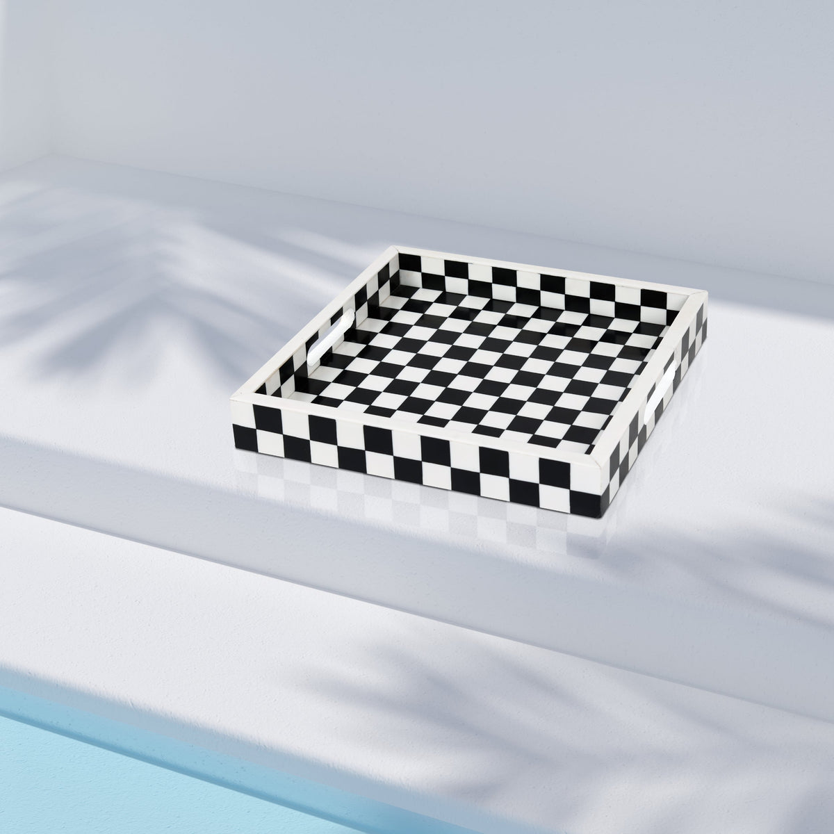 Illusion Check Decorative Tray – 12-Inch Black & White Square