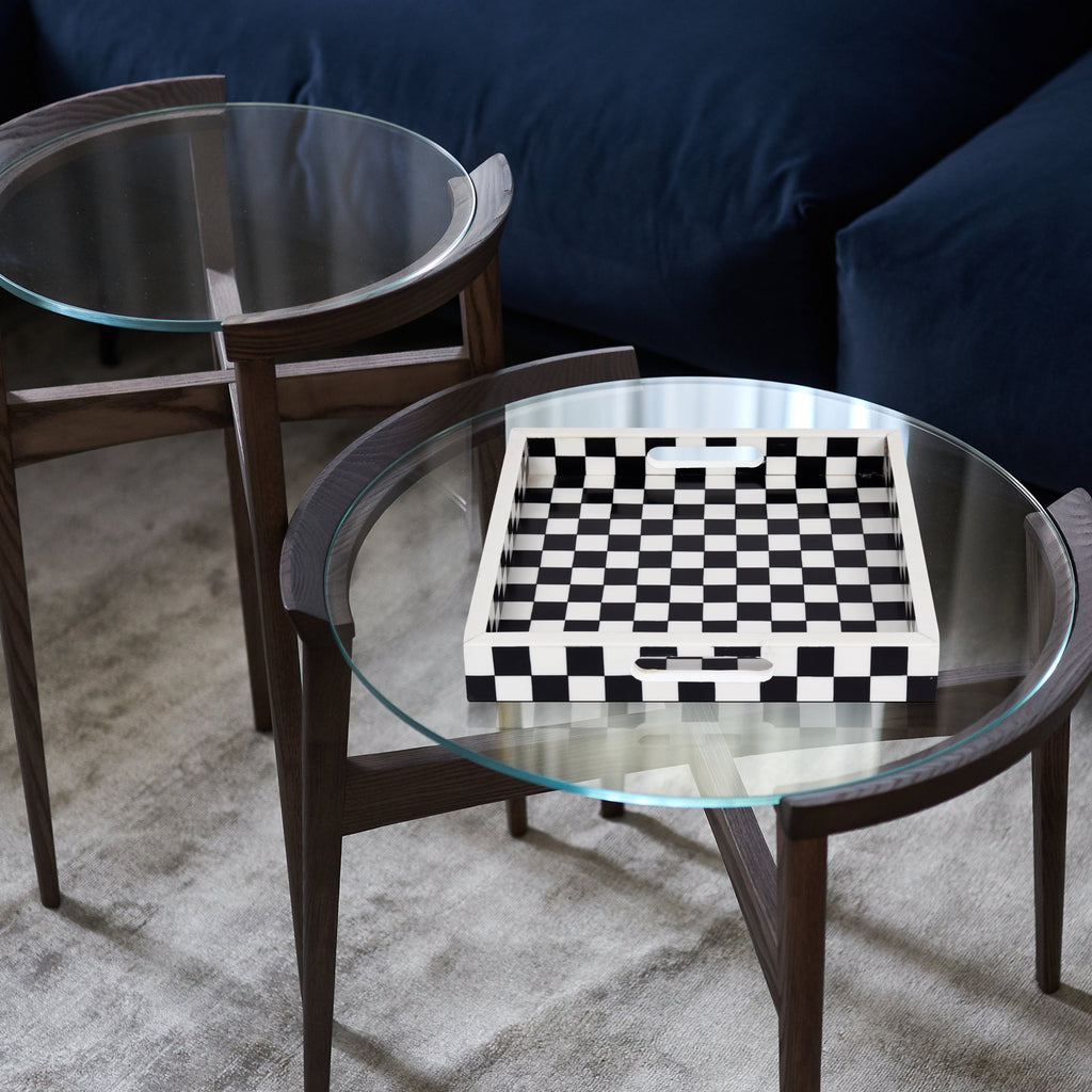 Illusion Check Decorative Tray – 12-Inch Black & White Square