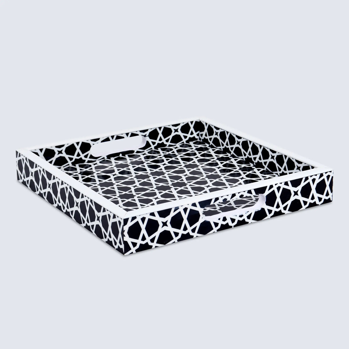 Zellij Grande Resin Inlay Decorative Tray – Black & White