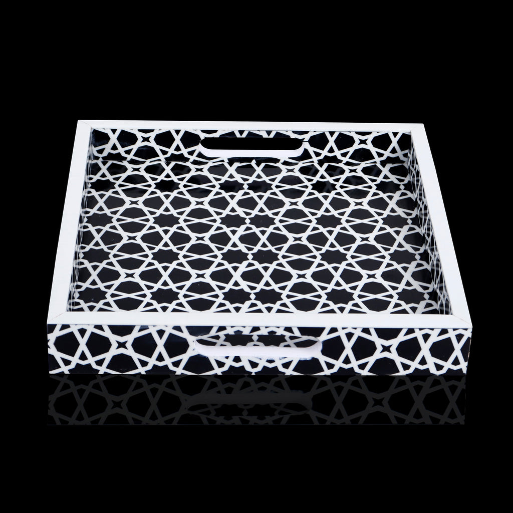 Zellij Grande Resin Inlay Decorative Tray – Black & White