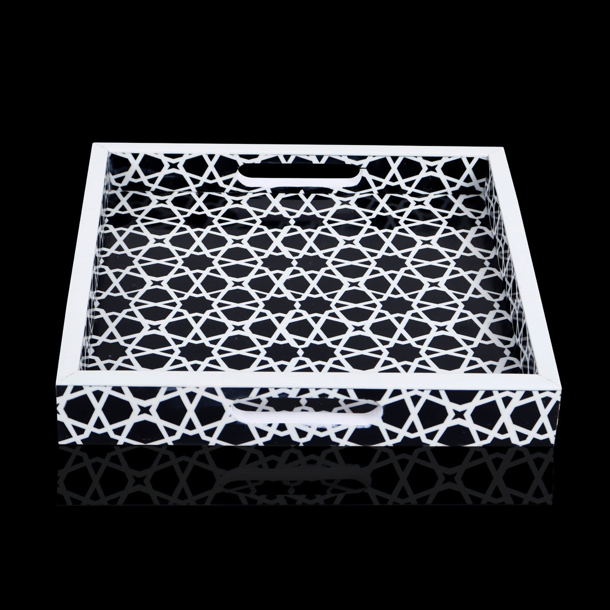 Zellij Grande Resin Inlay Decorative Tray – Black & White