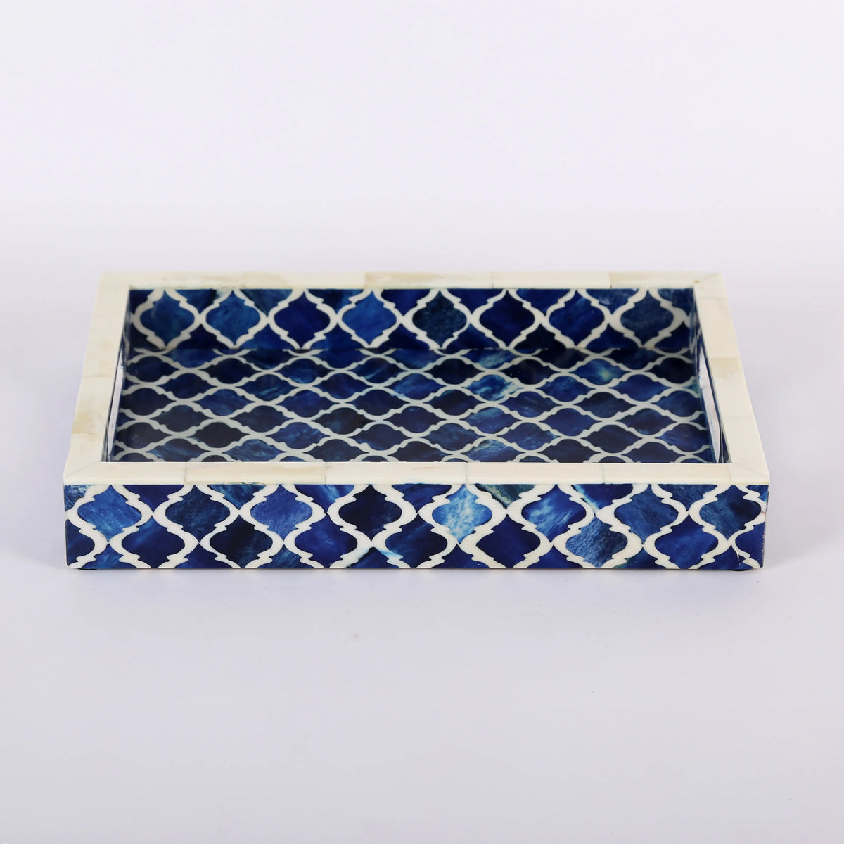 Moroccan Bone Inlay Decorative Tray – Blue & White