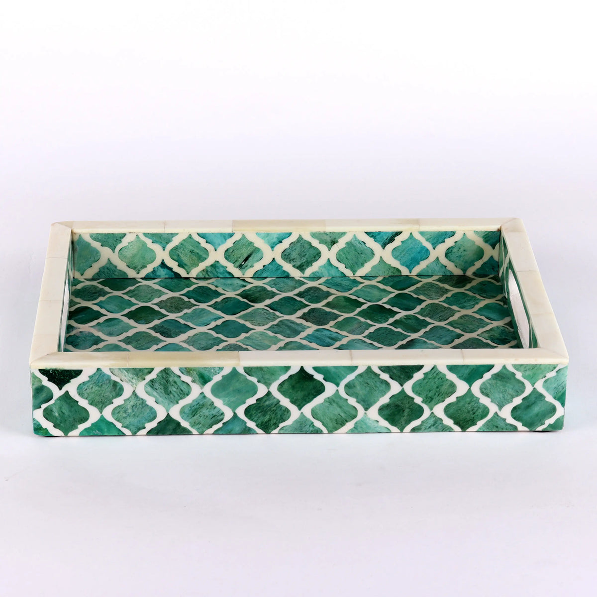 Moroccan Bone Inlay Decorative Tray – Green & White