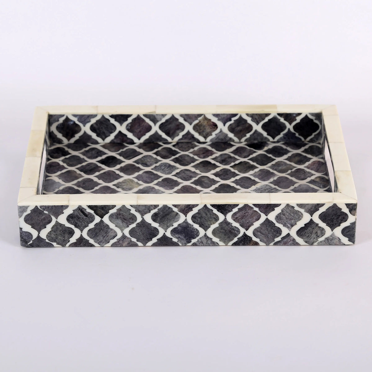 Moroccan Bone Inlay Decorative Tray – Grey & White