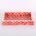 Moroccan Bone Inlay Decorative Tray – Red & White