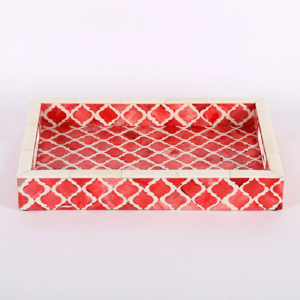 Moroccan Bone Inlay Decorative Tray – Red & White