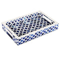 Indigo Bone & Resin Inlay Decorative Tray – Blue & White, 12 × 8 Inches