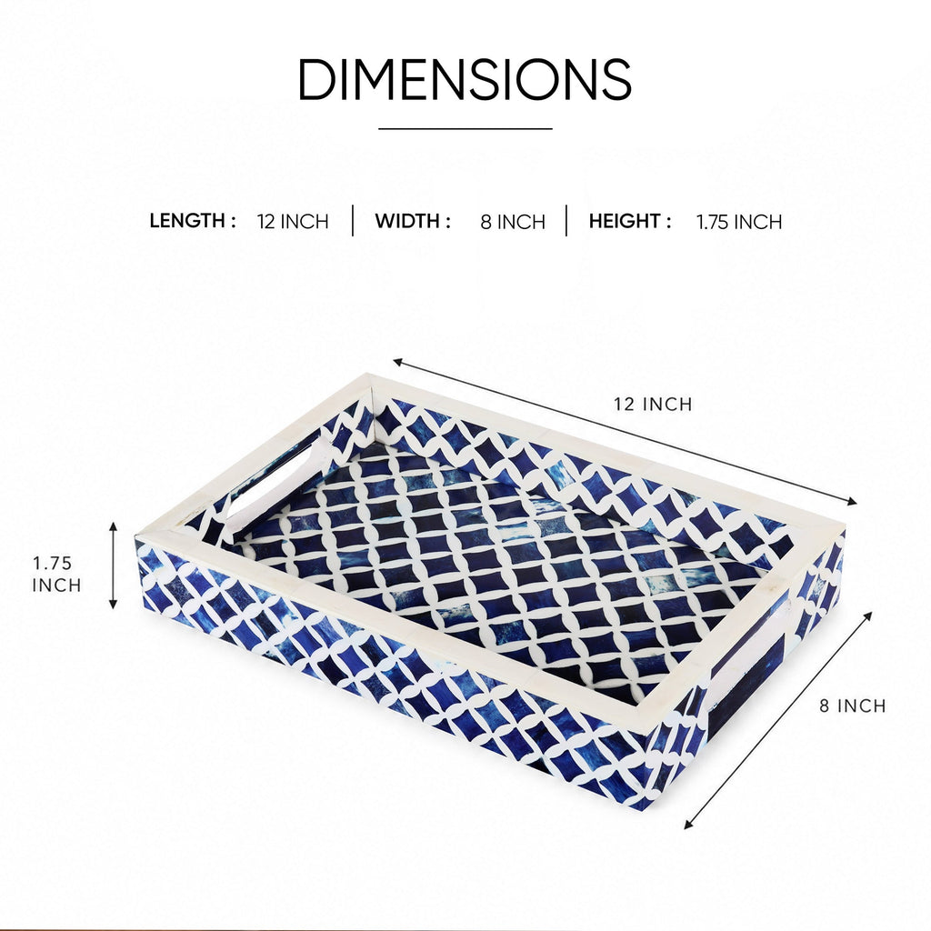 Indigo Bone & Resin Inlay Decorative Tray – Blue & White, 12 × 8 Inches
