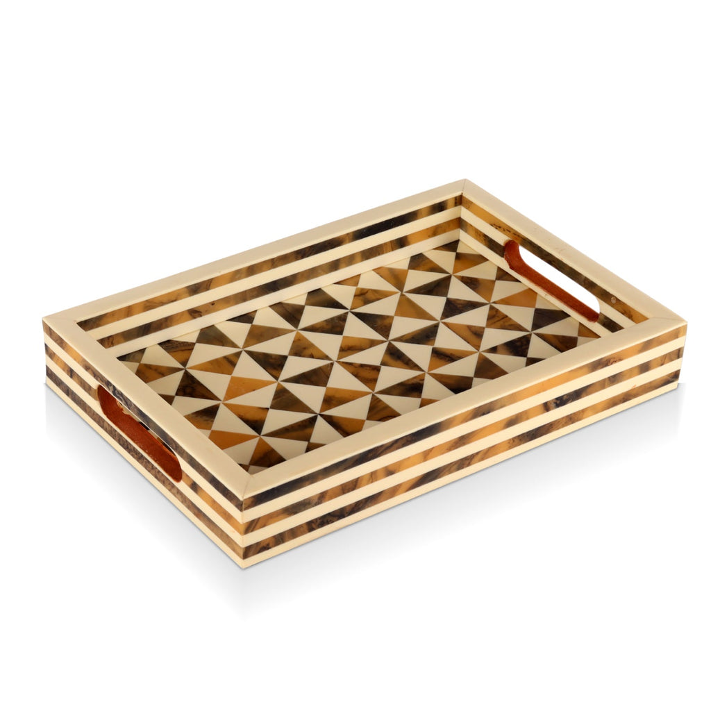 Triangle Pattern Resin Inlay Decorative Tray – Brown, 12 × 8 Inches