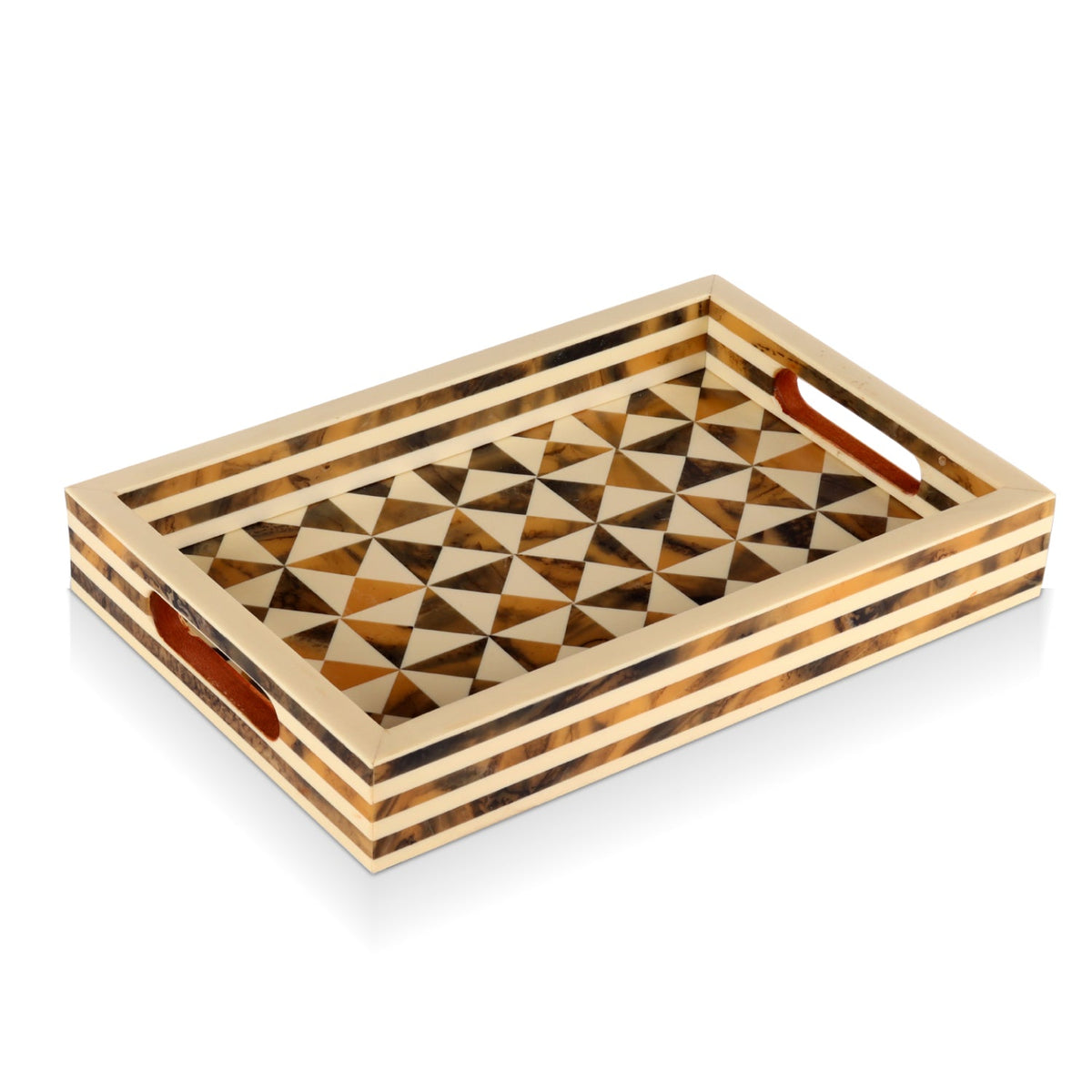 Triangle Pattern Resin Inlay Decorative Tray – Brown, 12 × 8 Inches