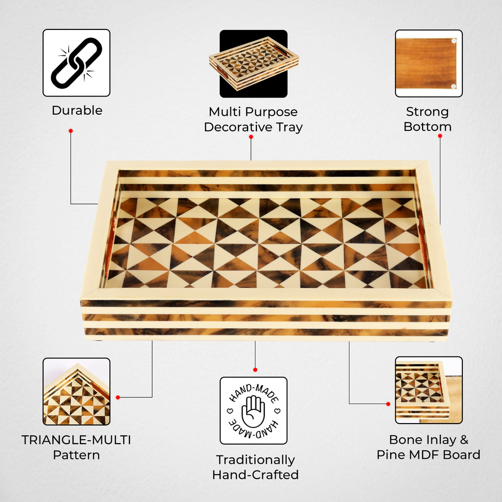 Triangle Pattern Resin Inlay Decorative Tray – Brown, 12 × 8 Inches