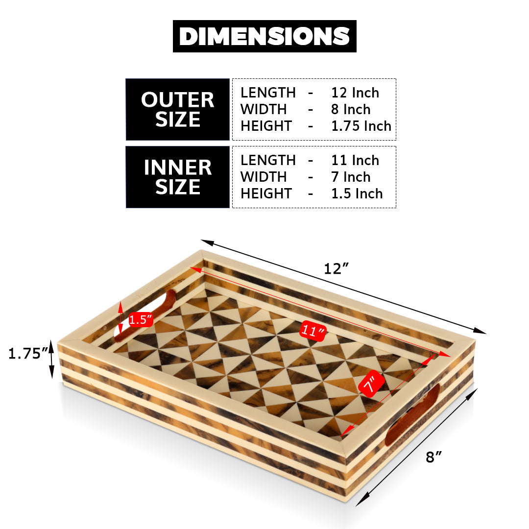 Triangle Pattern Resin Inlay Decorative Tray – Brown, 12 × 8 Inches