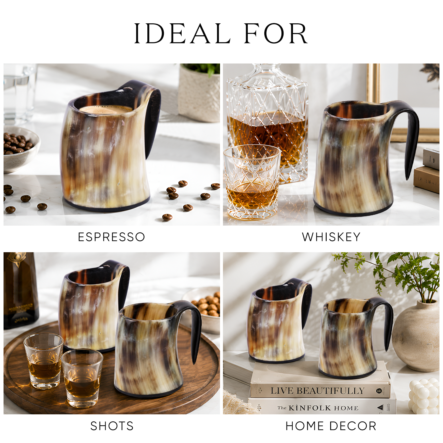 Buffalo Horn Whiskey Shot Glasses Mug Set of 2, Holds 4–5 oz