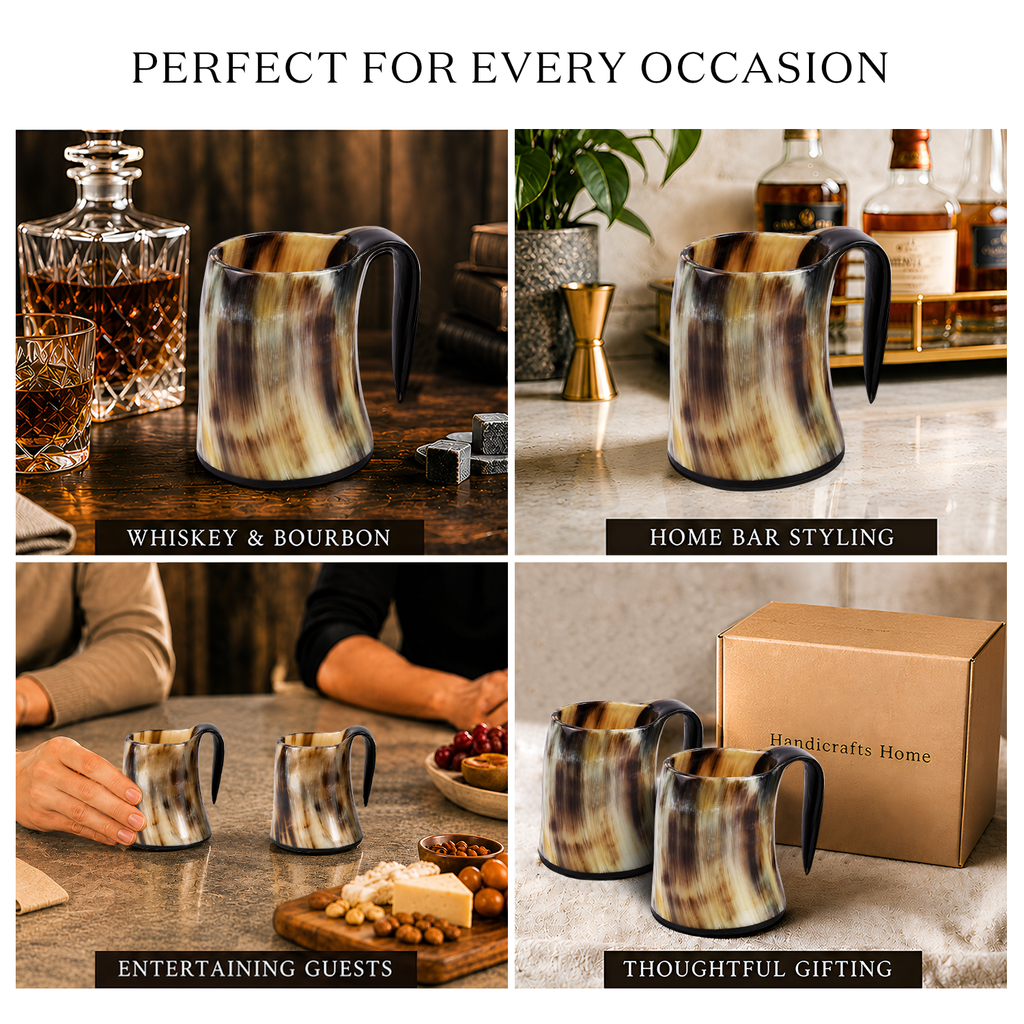 Buffalo Horn Whiskey Shot Glasses Mug Set of 2, Holds 4–5 oz