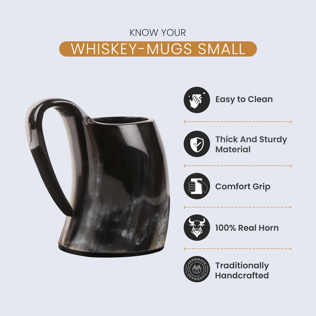 Buffalo Horn Whiskey Shot Glasses Mug Set of 3, Holds 4–5 oz