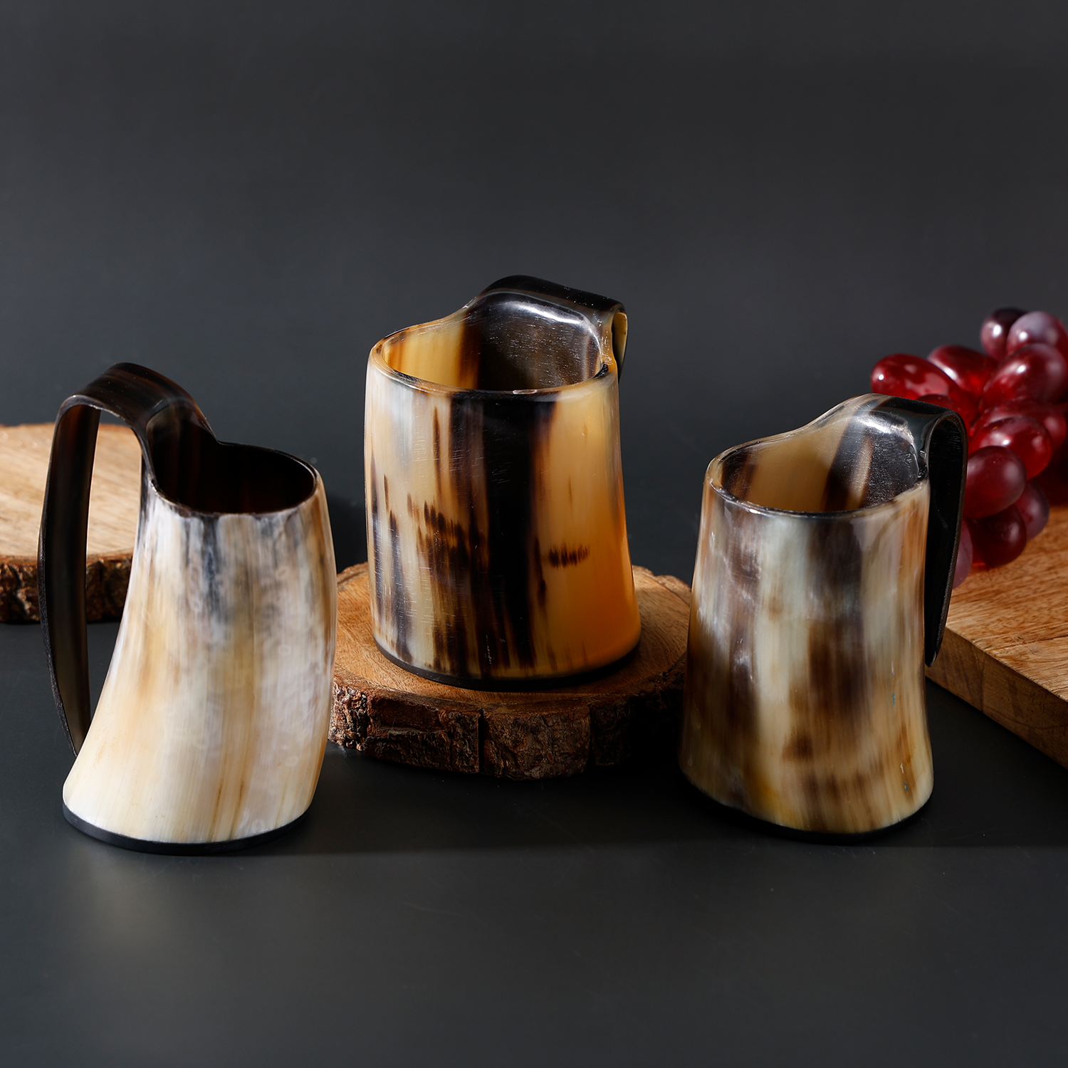 Buffalo Horn Whiskey Shot Glasses Mug Set of 3, Holds 4–5 oz