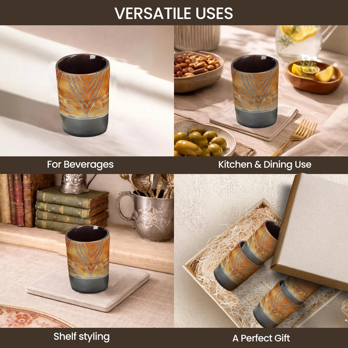 Chevron Buffalo Horn Whiskey Cups – Sets of 4, 8 or 12