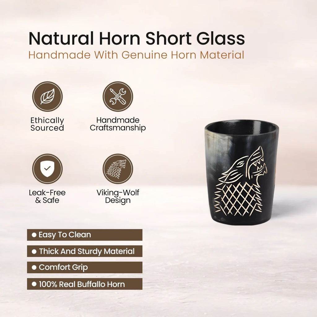 Viking Wolf Buffalo Horn Whiskey Cups – Sets of 4, 8 or 12
