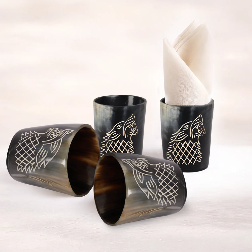 Viking Wolf Buffalo Horn Whiskey Cups – Sets of 4, 8 or 12