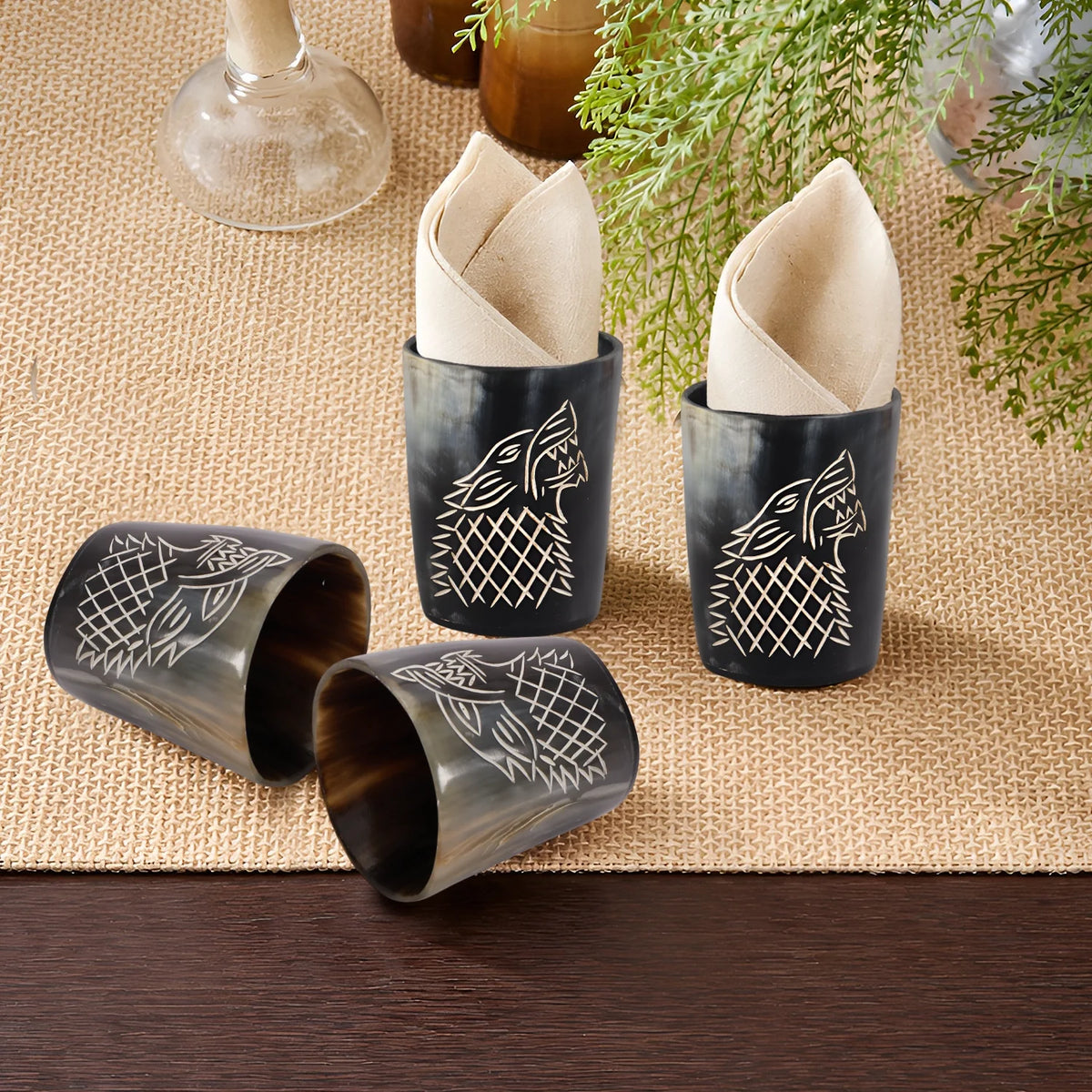 Viking Wolf Buffalo Horn Whiskey Cups – Sets of 4, 8 or 12