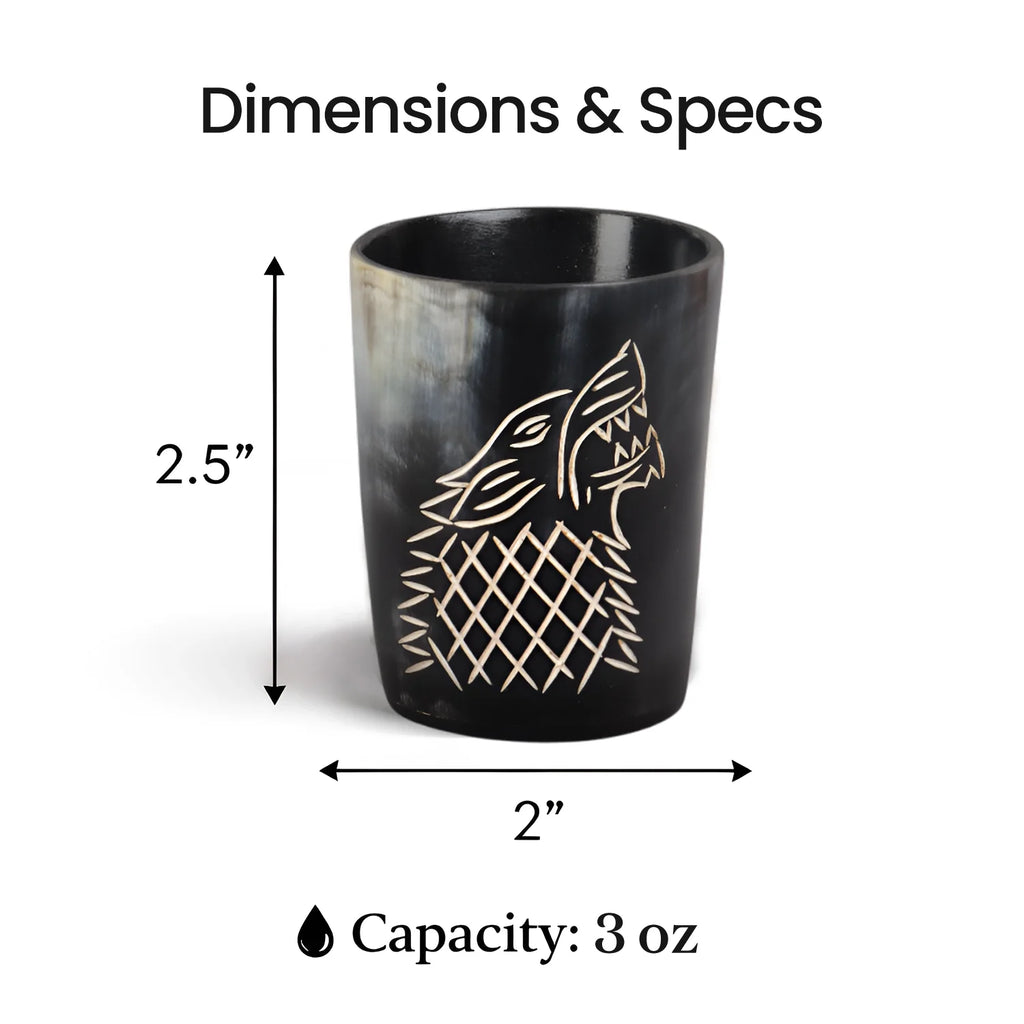 Viking Wolf Buffalo Horn Whiskey Cups – Sets of 4, 8 or 12