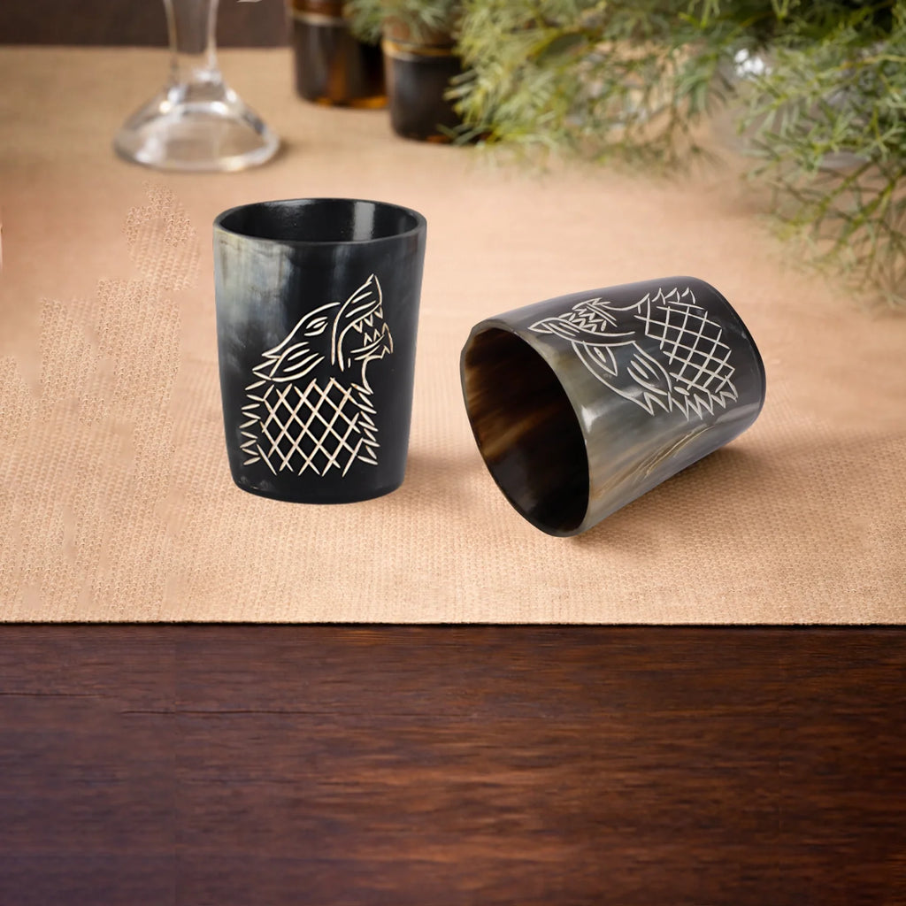 Viking Wolf Buffalo Horn Whiskey Cups – Sets of 4, 8 or 12