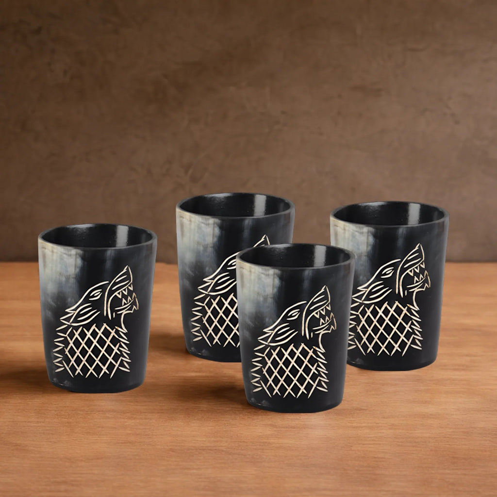 Viking Wolf Buffalo Horn Whiskey Cups – Sets of 4, 8 or 12