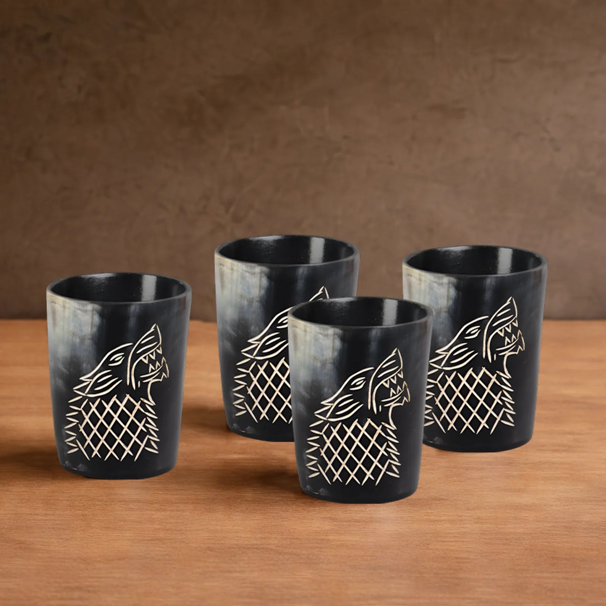 Viking Wolf Buffalo Horn Whiskey Cups – Sets of 4, 8 or 12